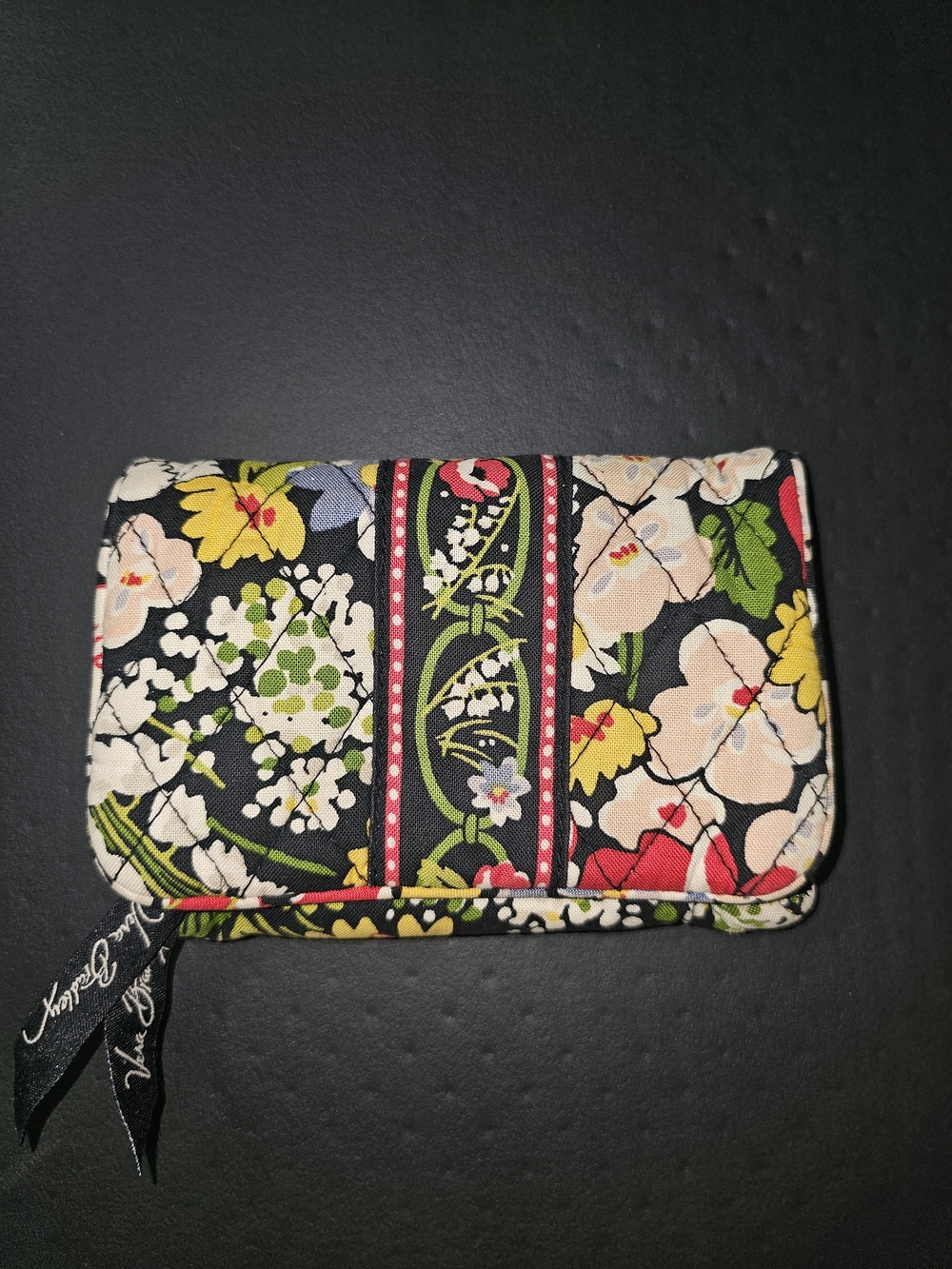 Vera Bradley Black Floral Quilted Card Wallet with Multicolor Blooms - W1